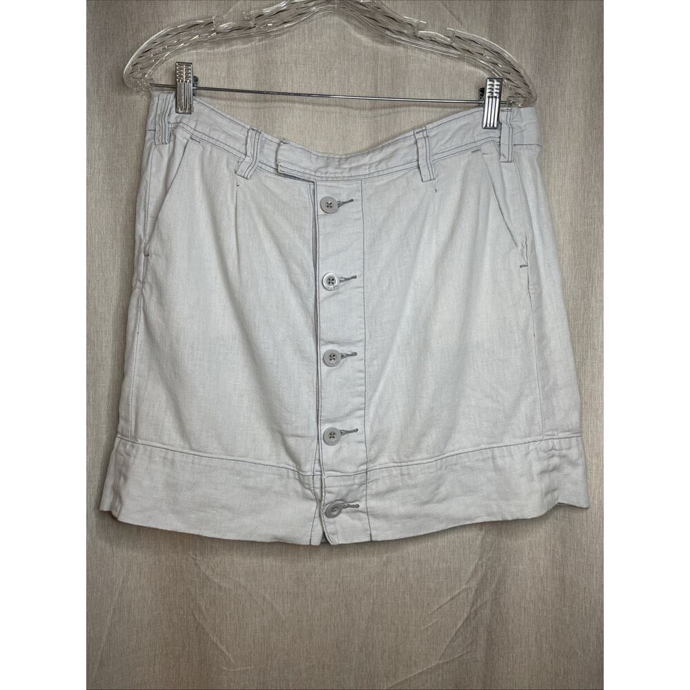 Anthropologie Paper Boy Skirt Gray Linen Blend Mini Skirt Button Front - Size 10